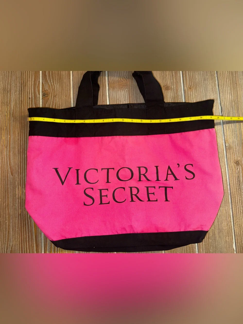 Victoria's Secret LARGE Canvas Hot Pink & Red Tote with Black Trim